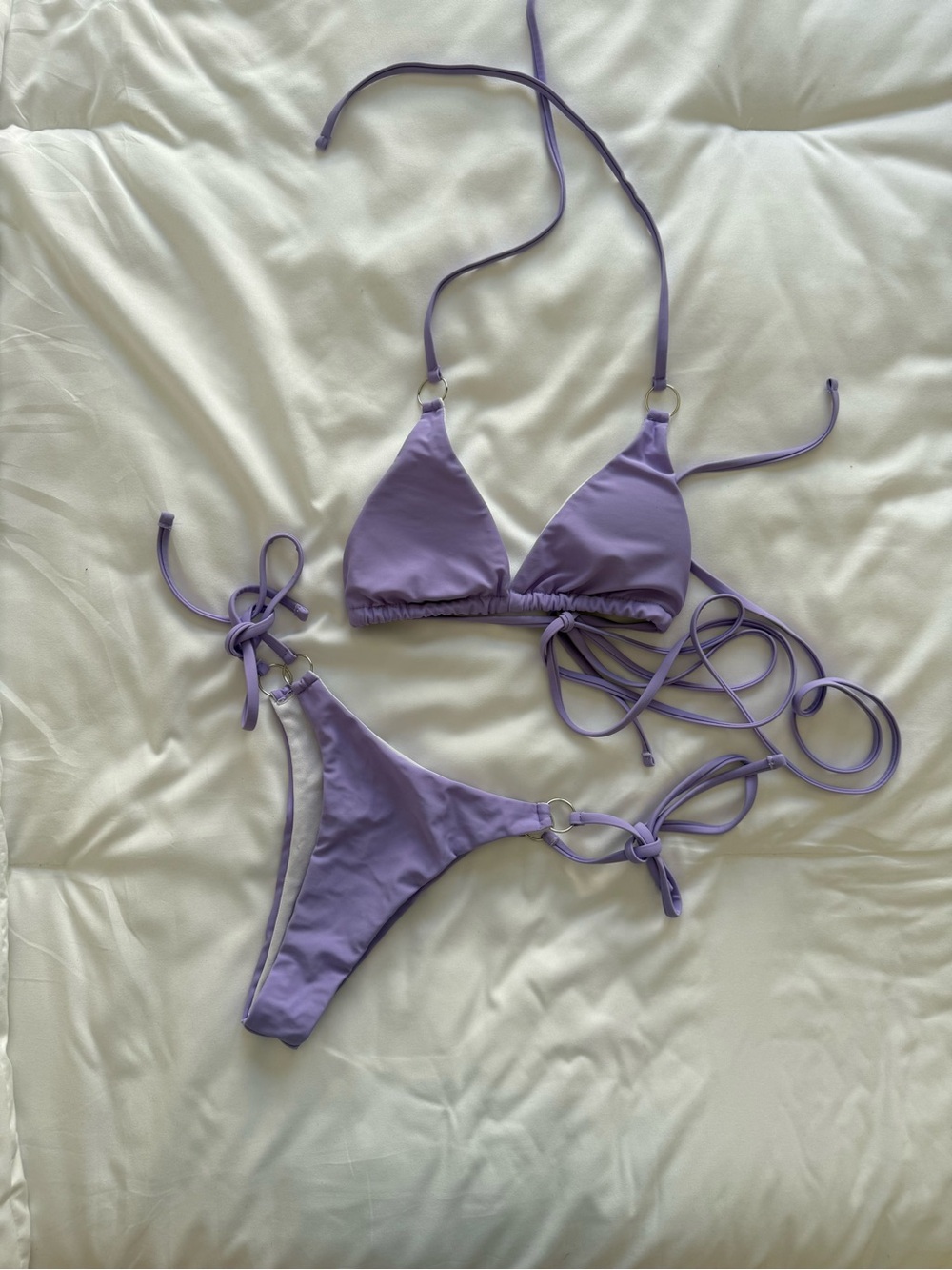 Light Purple Lilac Lavender Triangle Tie Bikini Set